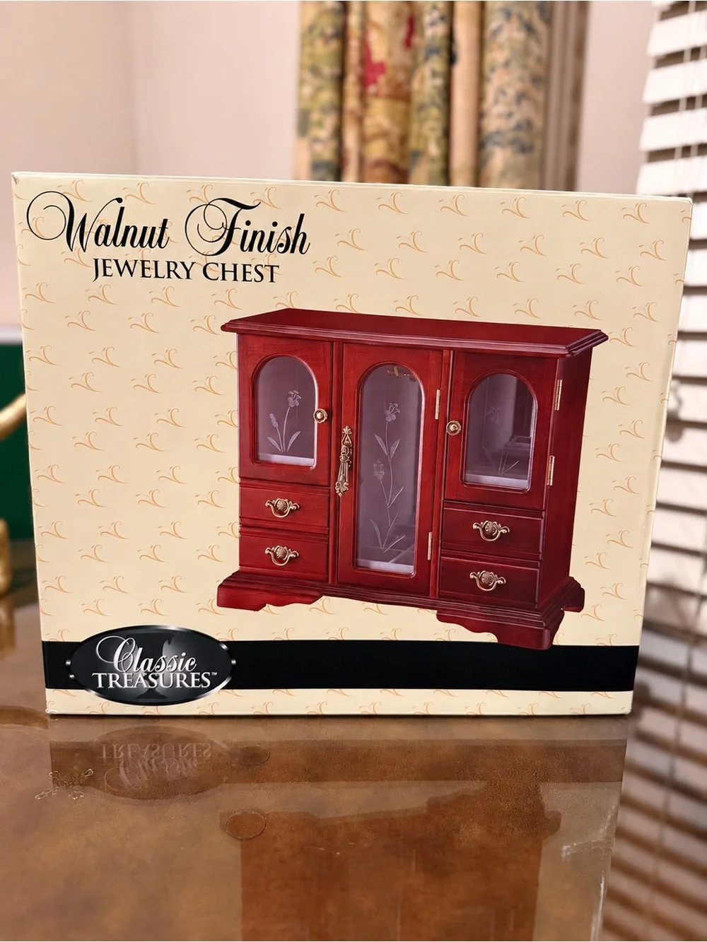 Classic Treasures Walnut Finish Tabletop Jewelry Chest *New old stock*